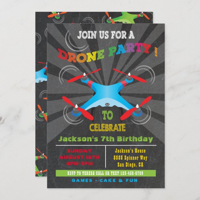 Invitation à la fête d'anniversaire du drone (Devant / Derrière)