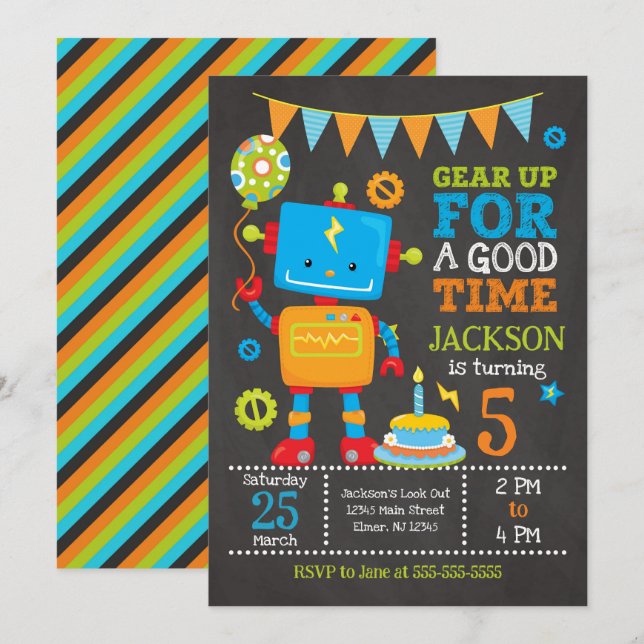 Invitation à la fête d'anniversaire du garçon au r (Devant / Derrière)