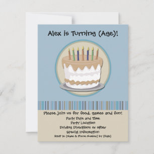 Invitation à la fête d'anniversaire du gâteau bleu