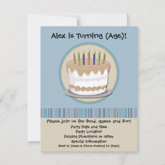 Invitation à la fête d'anniversaire du gâteau bleu