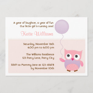 Invitation à la fête d'anniversaire du hibou (rose