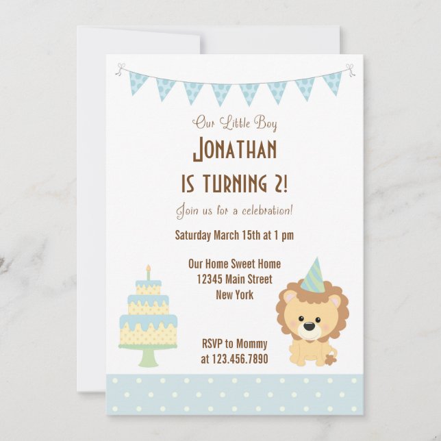 Invitation à la fête d'anniversaire du Lion Cute (Devant)