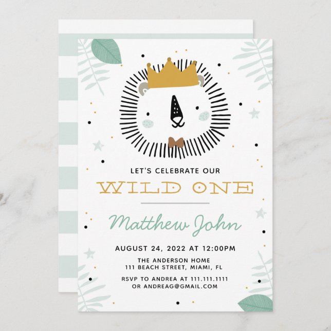 Invitation à la fête d'anniversaire du lion sauvag (Devant / Derrière)