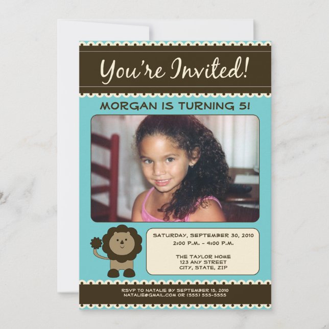 Invitation à la fête d'anniversaire du lion sucré  (Devant)