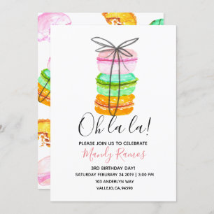 Invitation à la fête d'anniversaire du macaron fra