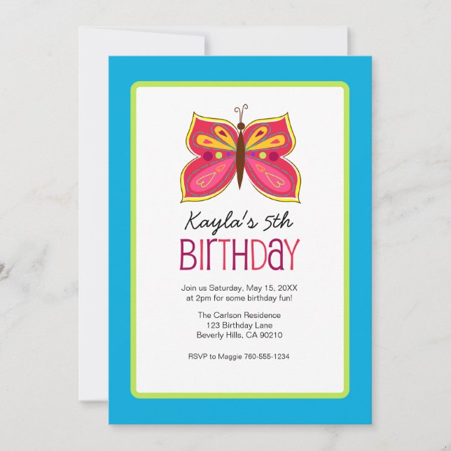 Invitation à la fête d'anniversaire du papillon ro (Devant)