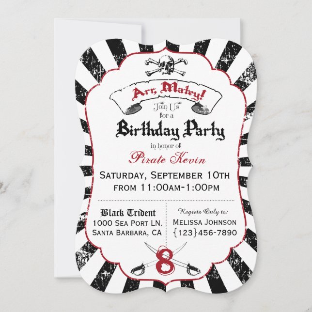 Invitation à la fête d'anniversaire du Pirate (Devant)