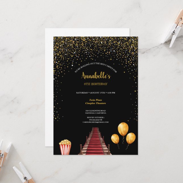 Invitation à la fête d'anniversaire du tapis rouge (Devant/Arrière en situation)