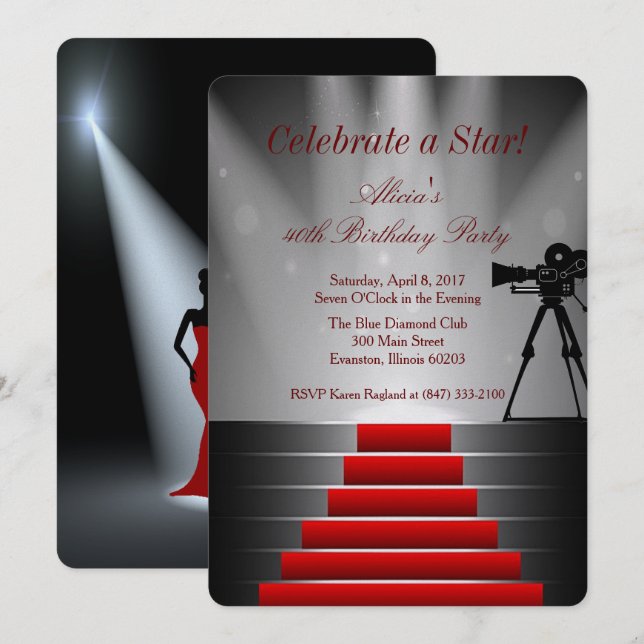 invitation à la fête d'anniversaire du tapis rouge (Devant / Derrière)