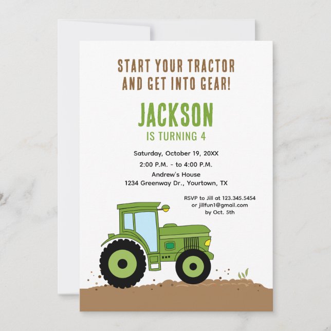 Invitation à la fête d'anniversaire du tracteur en (Devant)