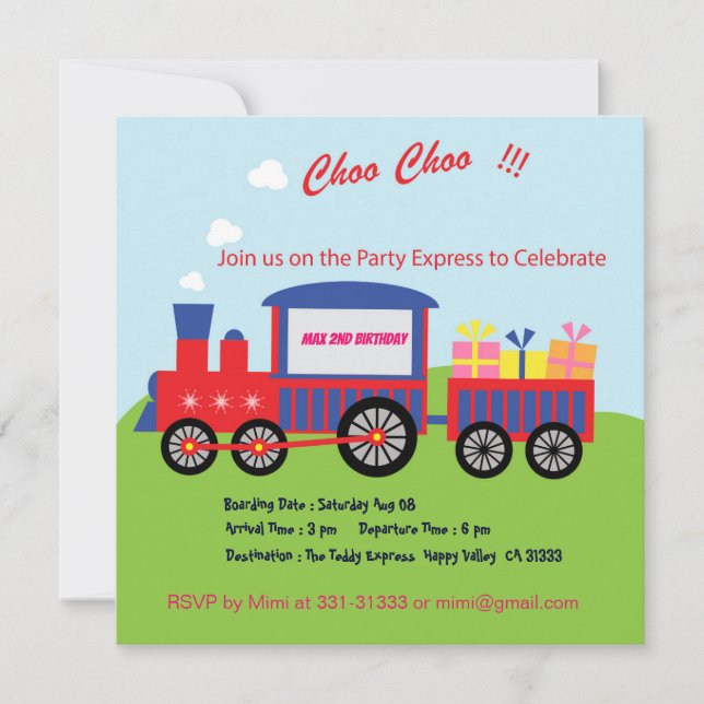 Invitation à la fête d'anniversaire du train Cute  (Devant)