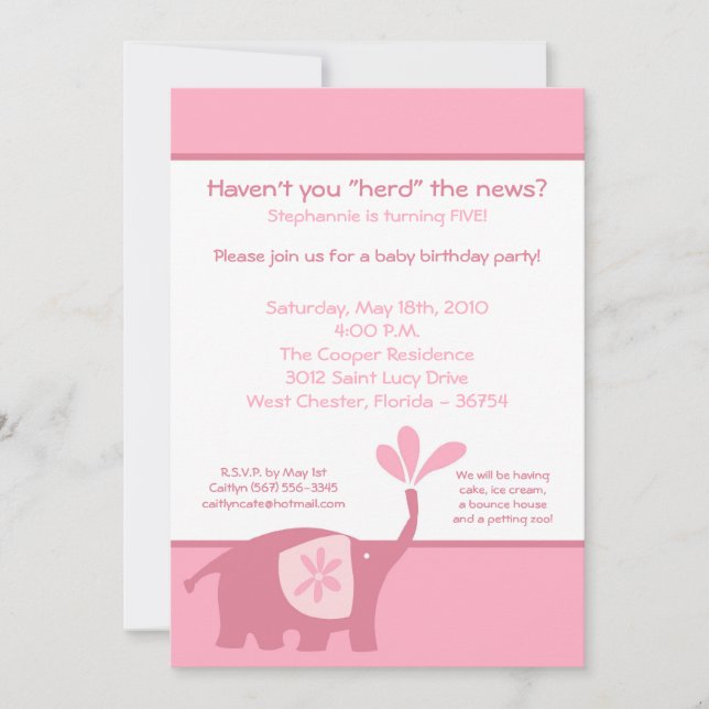 Invitation à la fête d'anniversaire d'un éléphant  (Devant)