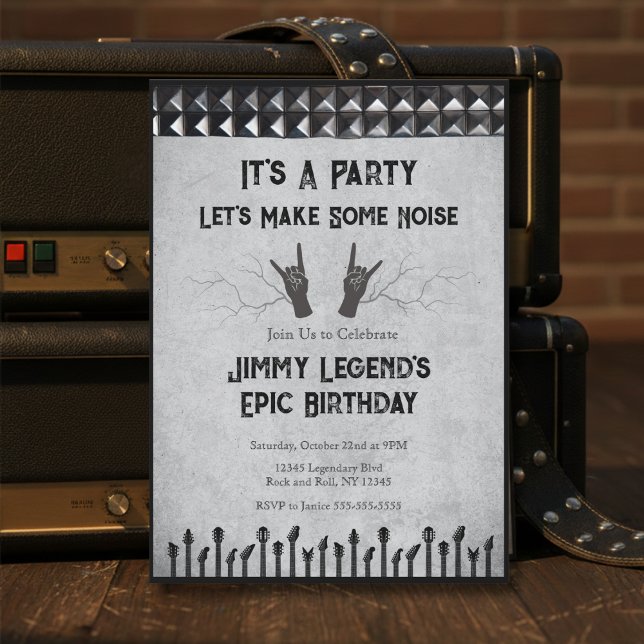 Invitation à la fête d'anniversaire d'un guitarist (It's a Party! Let's Make Some Noise with this Epic Rockstar Guitarist Birthday Invitation! )