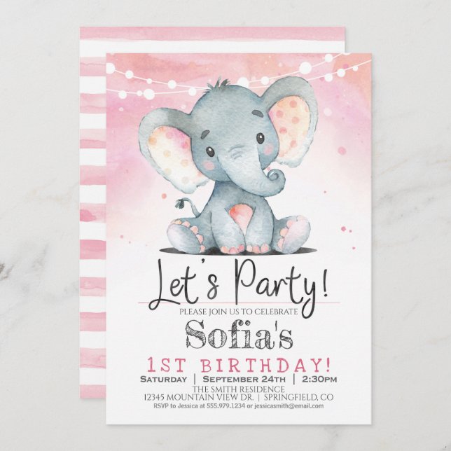 Invitation à la fête d'anniversaire d'une fille d' (Devant / Derrière)