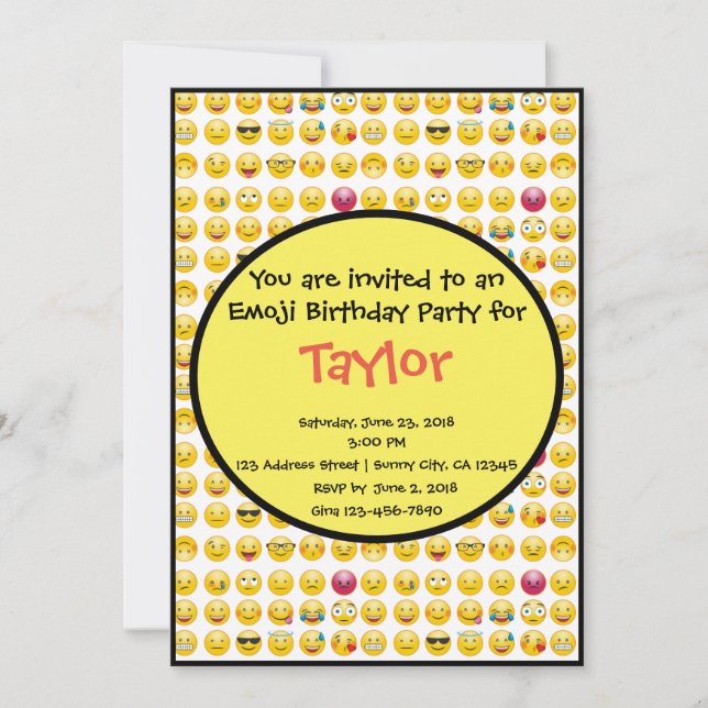 Invitation à la fête d'anniversaire Emoji (Devant)
