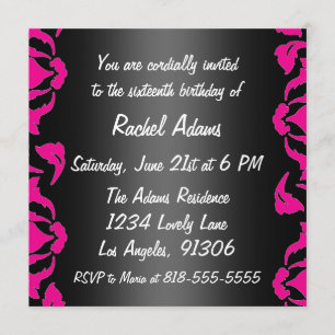 Invitation à la fête d'anniversaire en noir et bla