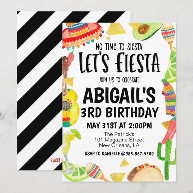 Invitation à la fête d'anniversaire Fiesta (Devant / Derrière)