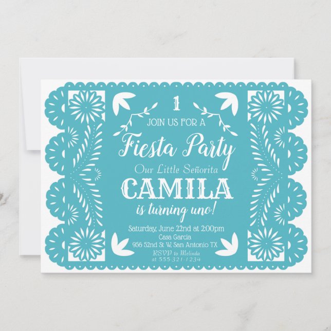 Invitation à la fête d'anniversaire Fiesta Papel P (Devant)