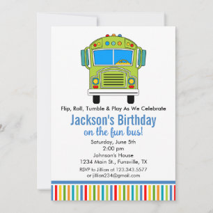 Invitation à la fête d'anniversaire Fun Tumble Bus