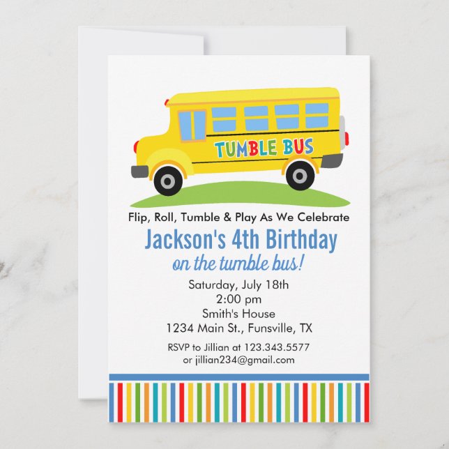 Invitation à la fête d'anniversaire Fun Tumble Bus (Devant)