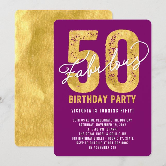 Invitation à la fête d'anniversaire Gold Fifty et  (Devant / Derrière)