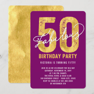 Invitation à la fête d'anniversaire Gold Fifty et