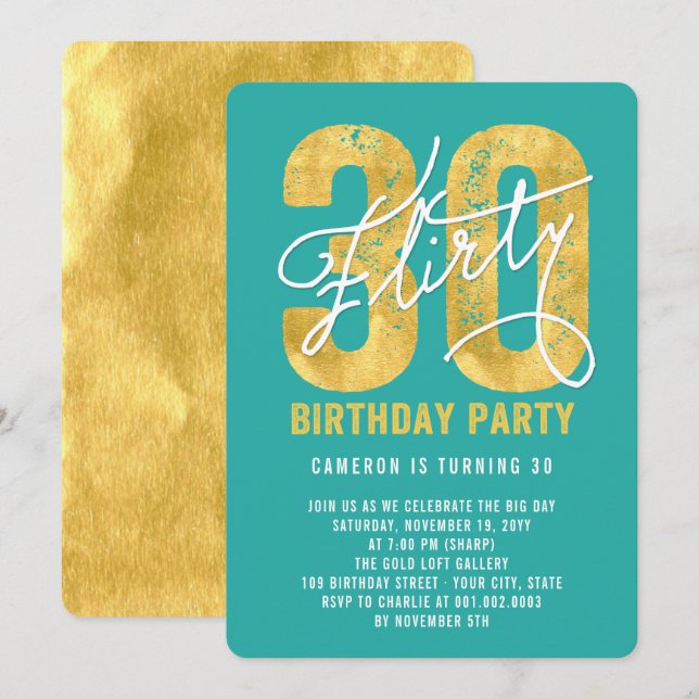 Invitation à la fête d'anniversaire Gold Thirty et (Devant / Derrière)