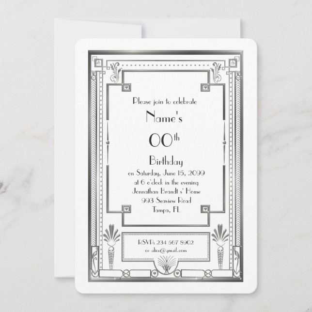 Invitation à la fête d'anniversaire, grand Gatsby, (Devant)