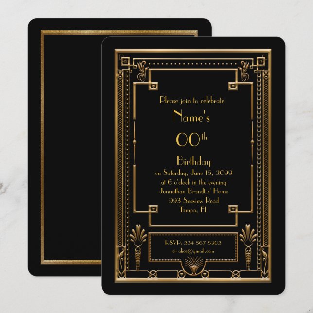 Invitation à la fête d'anniversaire, grand Gatsby, (Devant / Derrière)