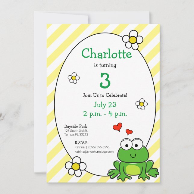 Invitation à la fête d'anniversaire Grenouille mig (Devant)