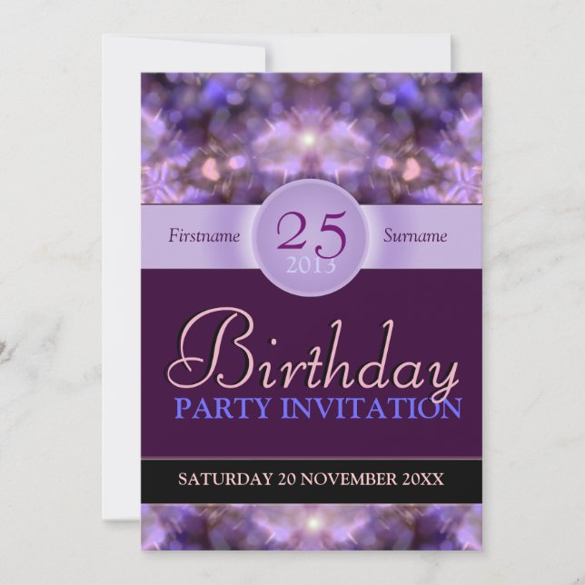 Invitation à la fête d'anniversaire Hearts Purple  (Devant)