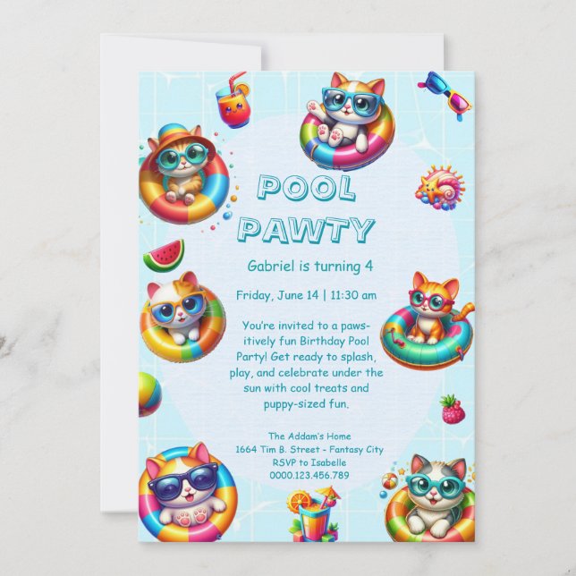 Invitation à la fête d'anniversaire Kitty Splash P (Devant)