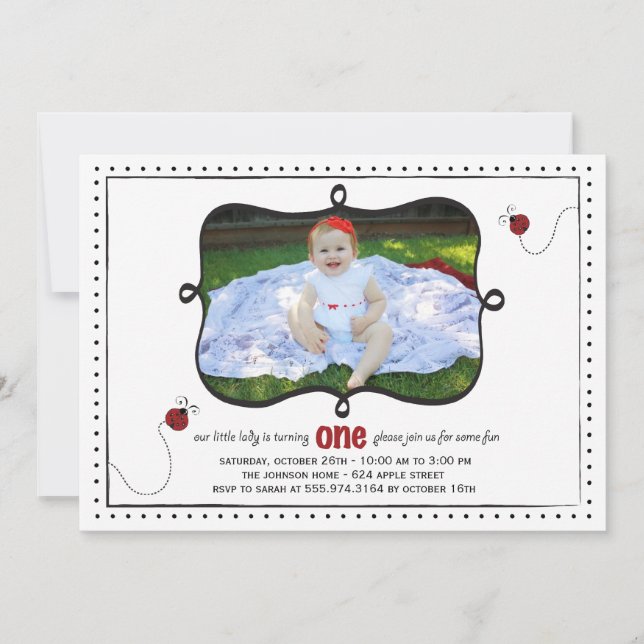 Invitation à la fête d'anniversaire Lady Bug First (Devant)