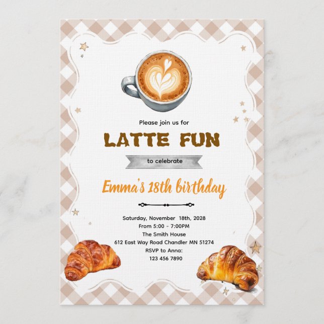 Invitation à la fête d'anniversaire Latte Brunch  (Devant)