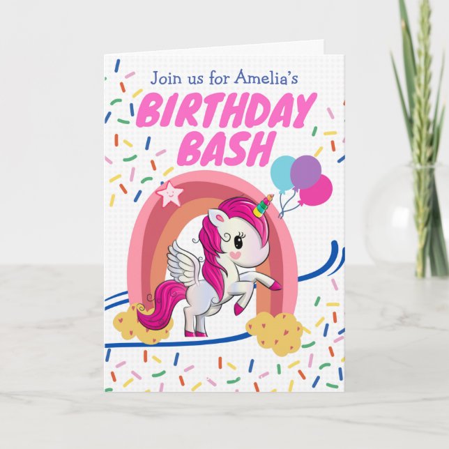 Invitation à la fête d'anniversaire Licorne  (Devant)