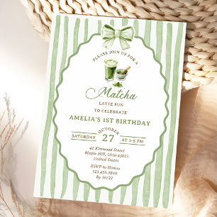 Invitation à la fête d'anniversaire Matcha Ruban V
