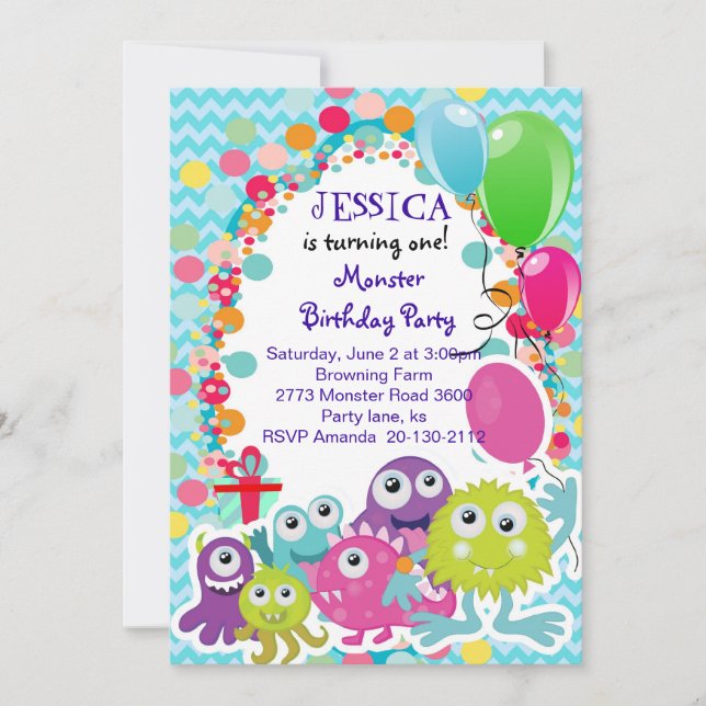 Invitation à la fête d'anniversaire Monster Fun (Devant)