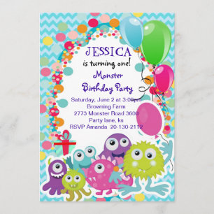 Invitation à la fête d'anniversaire Monster Fun