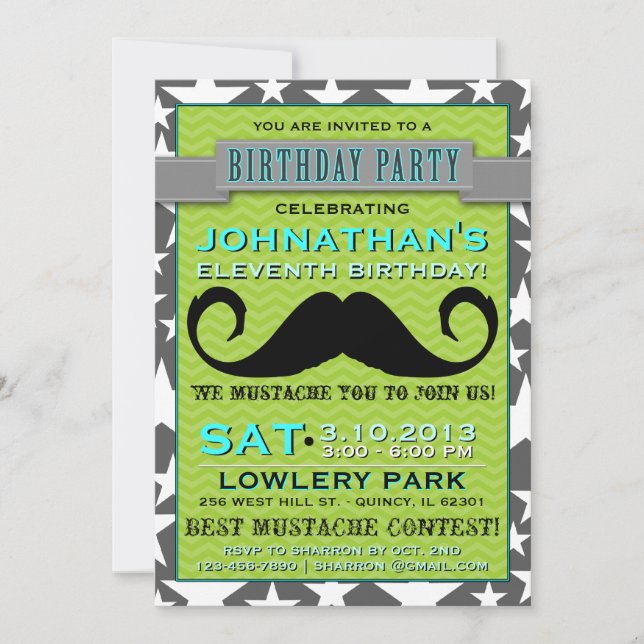 Invitation à la fête d'anniversaire Mustache Bash  (Devant)
