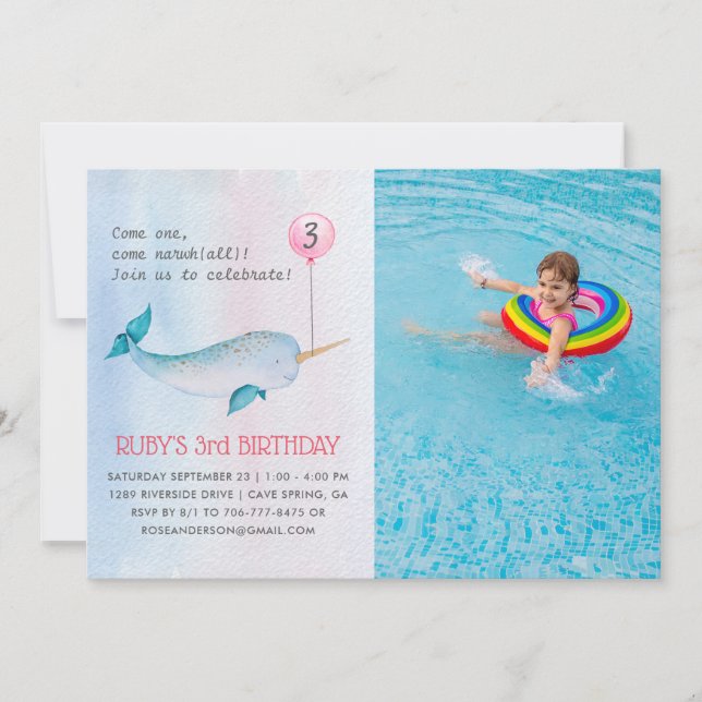 Invitation à la fête d'anniversaire Narwhal (Devant)