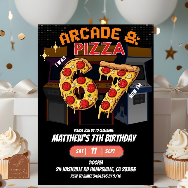 Invitation à la fête d'anniversaire Neon Arcade et (Créateur téléchargé)