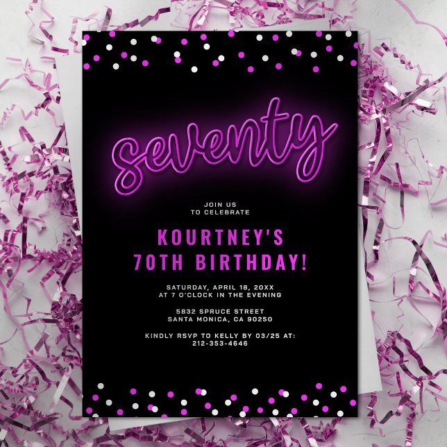 Invitation à la fête d'anniversaire Neon Seventy (Créateur téléchargé)