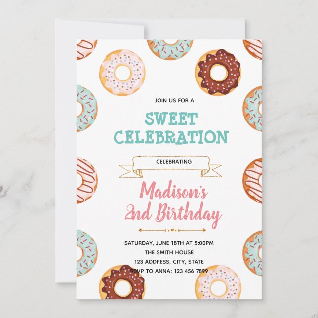 Invitation à la fête d'anniversaire Oh baby donut (Devant)