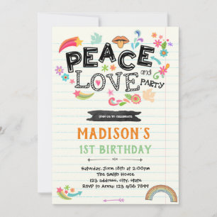 Invitation à la fête d'anniversaire Peace love
