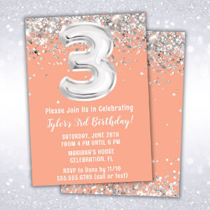 Invitation à la fête d'anniversaire Peach Silver 3