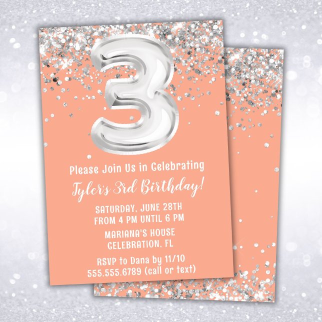 Invitation à la fête d'anniversaire Peach Silver 3 (Créateur téléchargé)