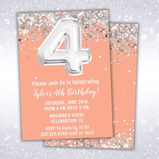 Invitation à la fête d'anniversaire Peach Silver 4 (Créateur téléchargé)