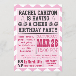 Invitation à la fête d'anniversaire Pink Cheerlead