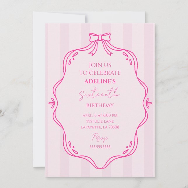 Invitation à la fête d'anniversaire Pink Coquette (Devant)