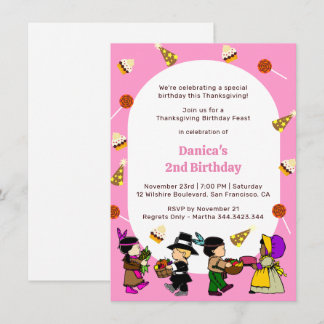 Invitation à la fête d'anniversaire Pink Thanksgiv